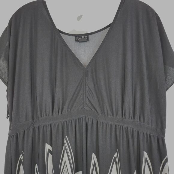 Soho Waist Defined Dress Ruched Tie Shoulder Women 16  Black White Floral Office - Picture 6 of 9